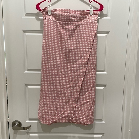 Cotton On Pink and White Buffalo Print Midi Wrap Skirt Linen Cotton Blend - Picture 1 of 9